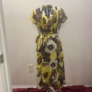 A brown and yellow floral dress